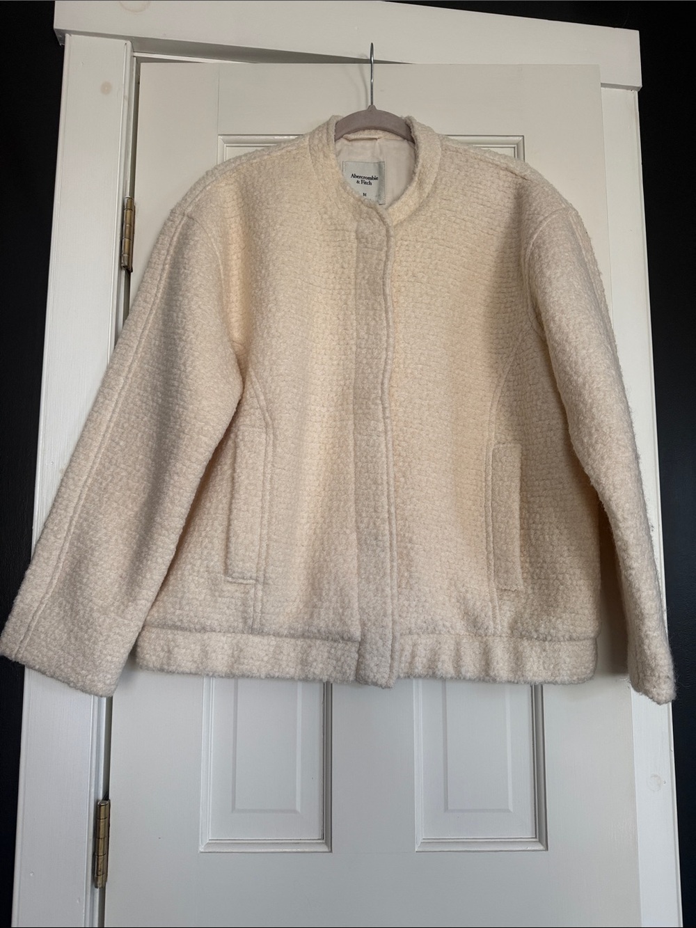 Abercrombie & Fitch Ivory Bouclé Bomber Jacket